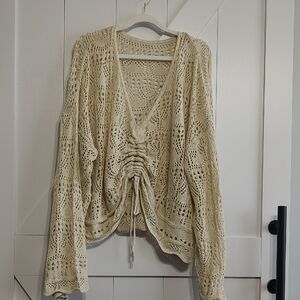 SHEIN Cream V-Neck Sweater with Bohemian Knit Design